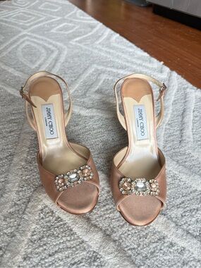 Jimmy Choo Satin Crystal Embellished Slingback Heels - Blush/Champagne Pink NWOT